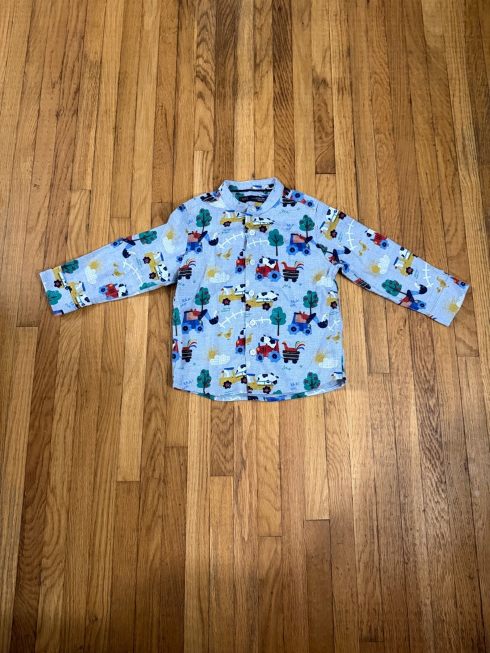 Next 1.5-2 years Light Blue Farm Print Button-Up Shirt